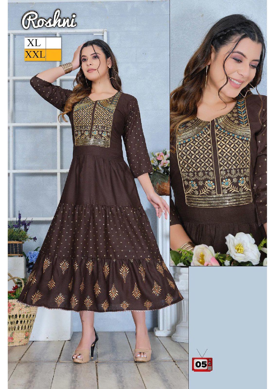 Golden Roshni  Printed Designer Wholesale Anarkali Kurti Catalog
